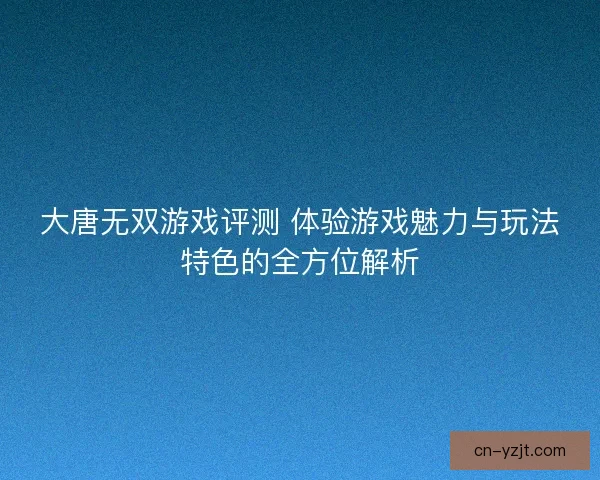 大唐无双游戏评测 体验游戏魅力与玩法特色的全方位解析