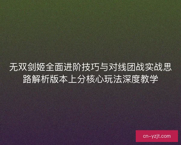 无双剑姬全面进阶技巧与对线团战实战思路解析版本上分核心玩法深度教学