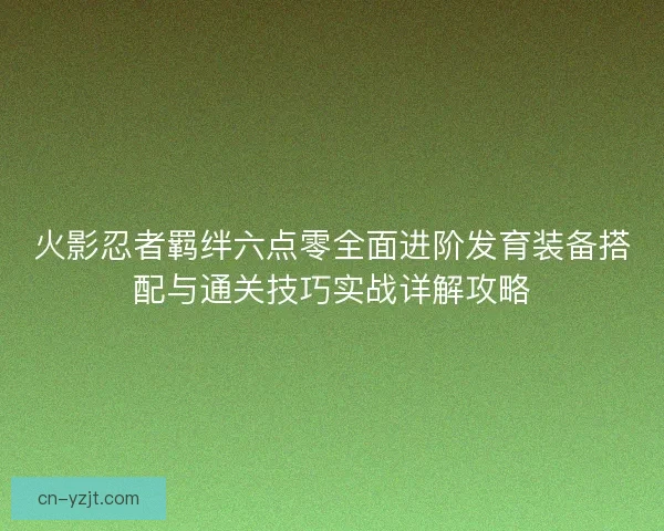 火影忍者羁绊六点零全面进阶发育装备搭配与通关技巧实战详解攻略